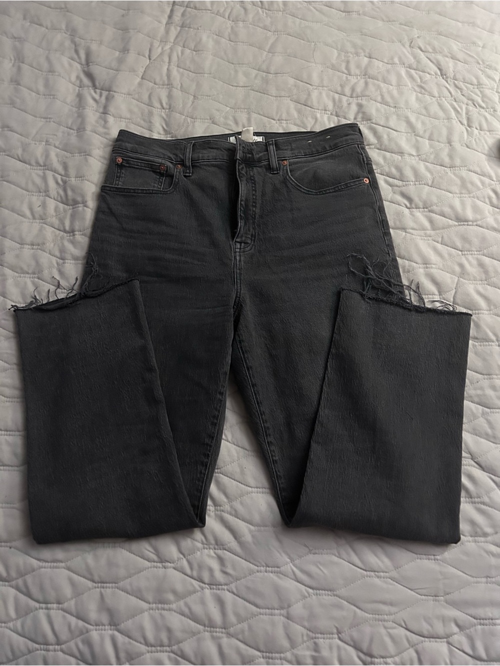 Madewell Black High-Rise Distressed Straight Jeans
